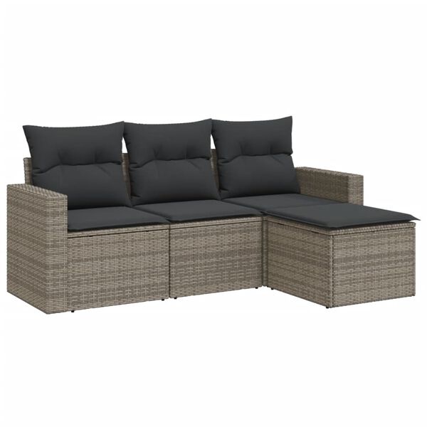 vidaXL 4 Piece Garden Sofa Set with Cushions Grey Poly Rattan