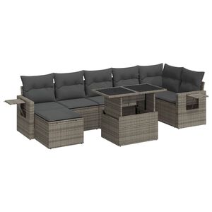 vidaXL 8 Piece Garden Sofa Set with Cushions Grey Poly Rattan
