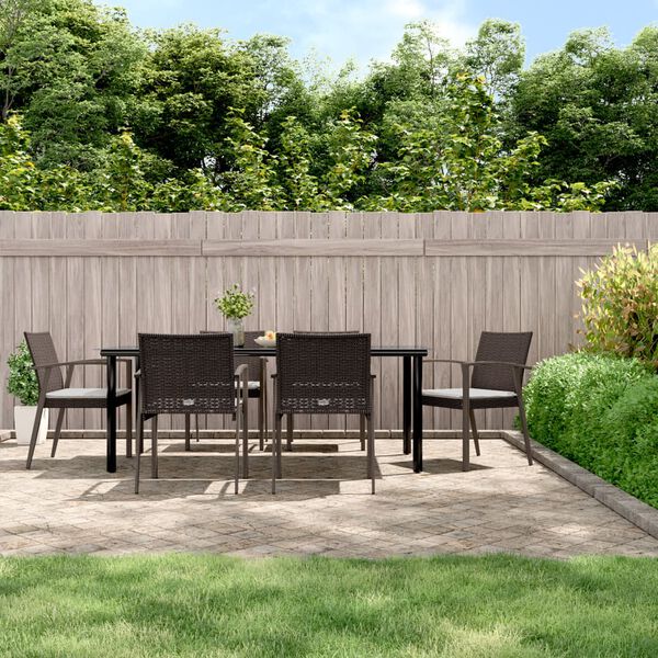 vidaXL 7 Piece Garden Dining Set with Cushions Poly Rattan and Steel