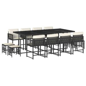 vidaXL 13 Piece Garden Dining Set with Cushions Black Poly Rattan