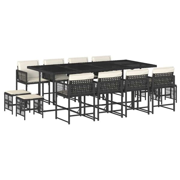 vidaXL 13 Piece Garden Dining Set with Cushions Black Poly Rattan