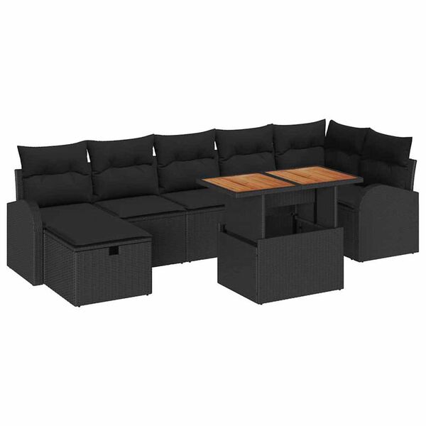 vidaXL Garden Sofa Set Height-Adjustable 8 pcs Black Poly Rattan