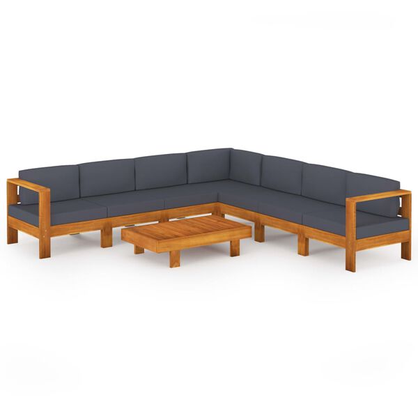 vidaXL 8 Piece Garden Lounge Set with Dark Grey Cushions Acacia Wood