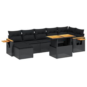 vidaXL 8 Piece Garden Sofa Set with Cushions Black Poly Rattan Acacia