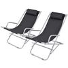 vidaXL Sunlounger | Set of 2 | Black | Powder-coated steel frame, PVC seat