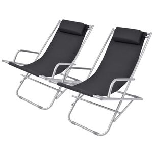vidaXL Sunlounger | Set of 2 | Black | Powder-coated steel frame, PVC seat