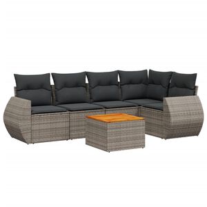 vidaXL 6 Piece Garden Sofa Set with Cushions Grey Poly Rattan