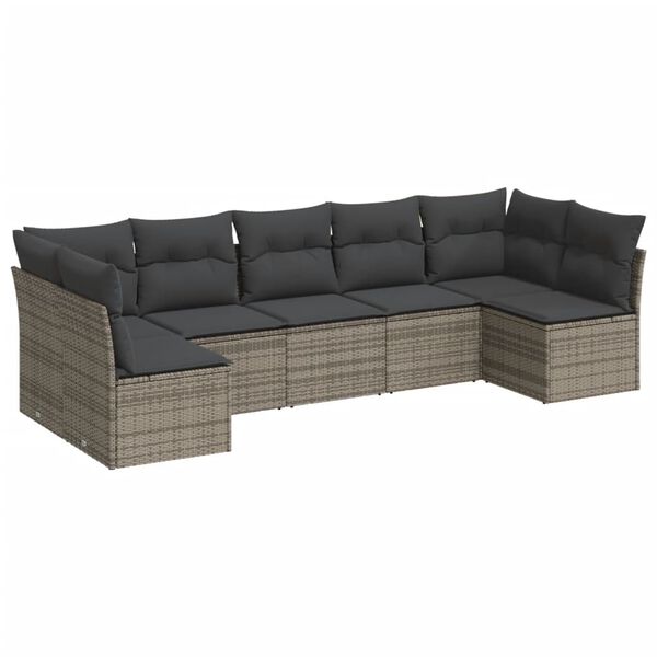 vidaXL 7 Piece Garden Sofa Set with Cushions Grey Poly Rattan
