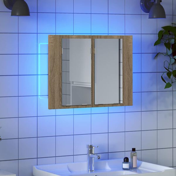 vidaXL LED Bathroom Mirror Cabinet Sonoma Oak 60x12x45 cm Acrylic
