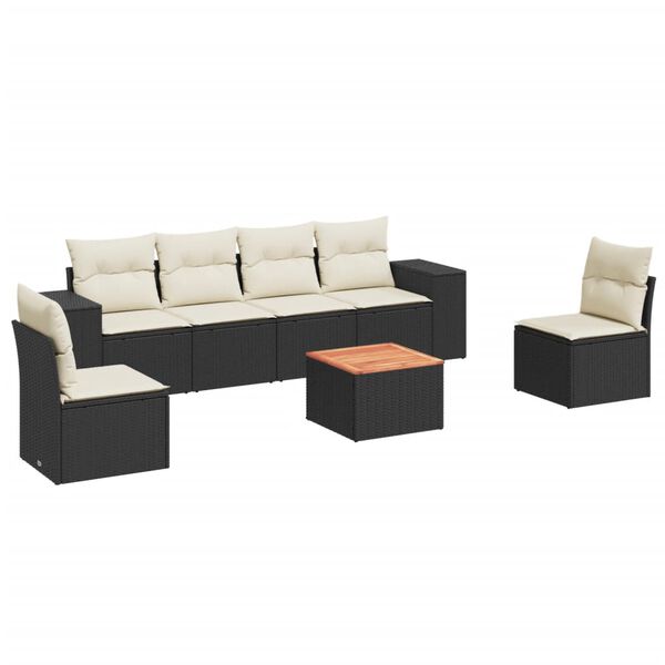 vidaXL 7 Piece Garden Sofa Set with Cushions Black Poly Rattan