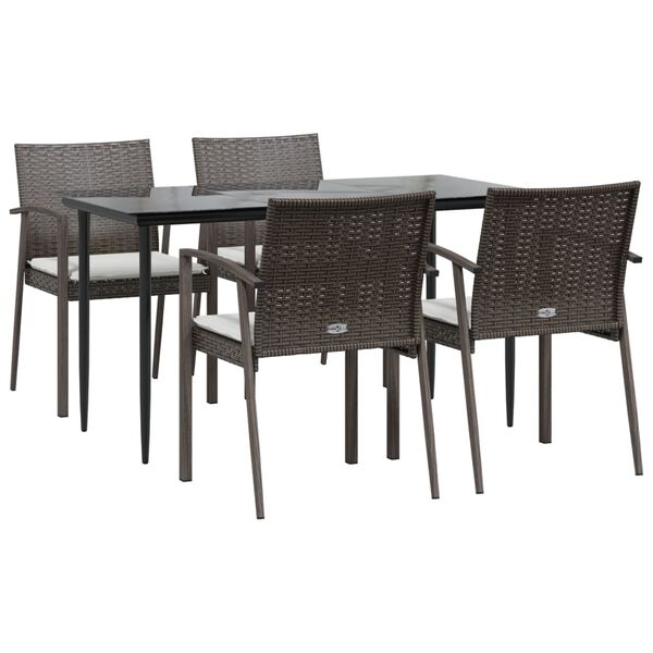 vidaXL 5 Piece Garden Dining Set with Cushions Poly Rattan and Steel