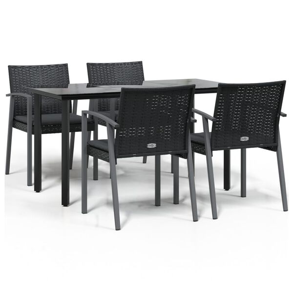 vidaXL 5 Piece Garden Dining Set with Cushions Poly Rattan and Steel