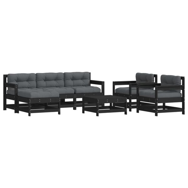 vidaXL 7 Piece Garden Lounge Set with Cushions Black Solid Wood