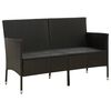 vidaXL 3-Seater Garden Sofa with Cushion Black Poly Rattan