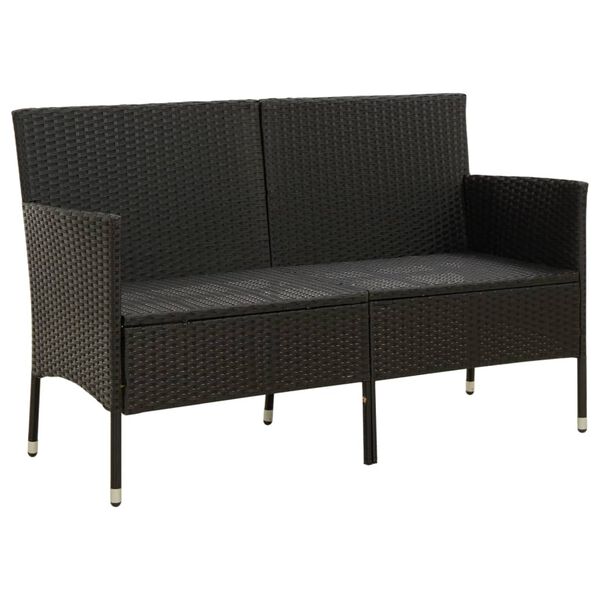 vidaXL 3-Seater Garden Sofa with Cushion Black Poly Rattan