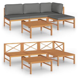 vidaXL 5 Piece Garden Lounge Set with Grey Cushions Solid Teak Wood