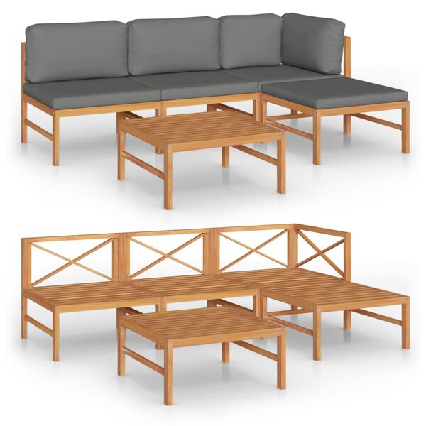 vidaXL 5 Piece Garden Lounge Set with Grey Cushions Solid Teak Wood