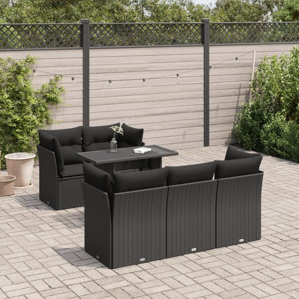 vidaXL 6 Piece Garden Sofa Set with Cushions Black Poly Rattan