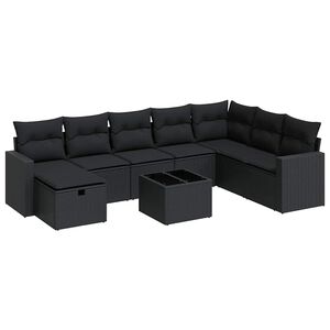 vidaXL 8 Piece Garden Sofa Set with Cushions Black Poly Rattan