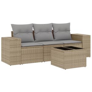 vidaXL 4 Piece Garden Sofa Set with Cushions Beige Poly Rattan