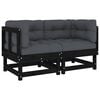 vidaXL Corner Sofas with Cushions 2 pcs Black Solid Wood Pine