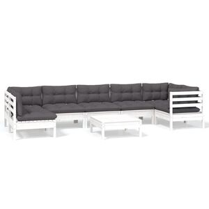 vidaXL 8 Piece Garden Lounge Set with Cushions White Pinewood