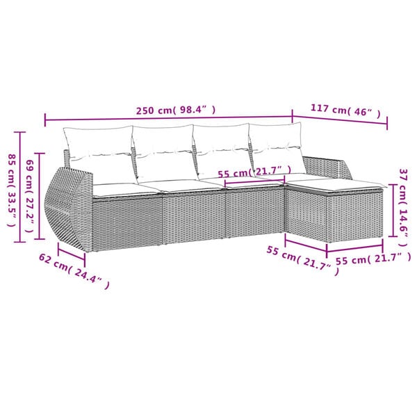 vidaXL 5 Piece Garden Sofa Set with Cushions Grey Poly Rattan