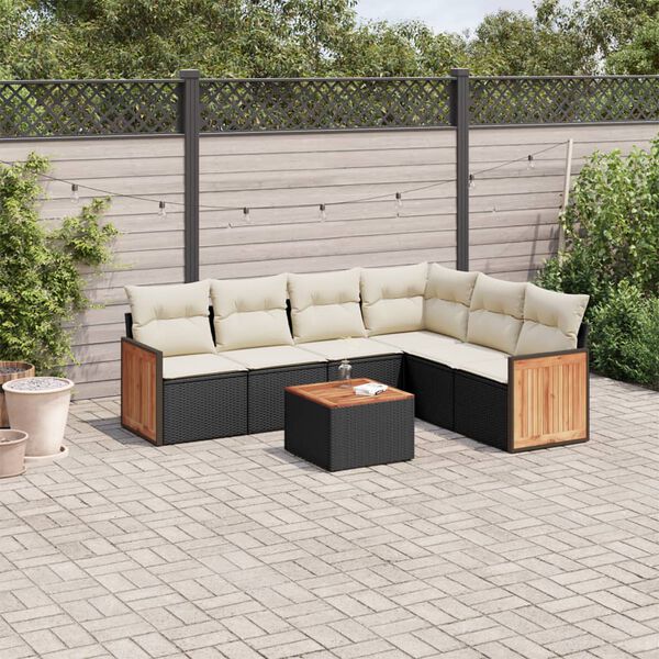 vidaXL 7 Piece Garden Sofa Set with Cushions Black Poly Rattan