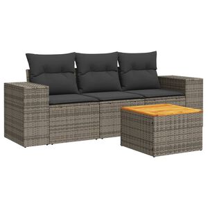 vidaXL 4 Piece Garden Sofa Set with Cushions Grey Poly Rattan