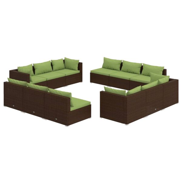 vidaXL 12 Piece Garden Lounge Set with Cushions Poly Rattan Brown