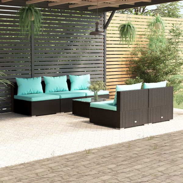 vidaXL 6 Piece Garden Lounge Set with Cushions Poly Rattan Black