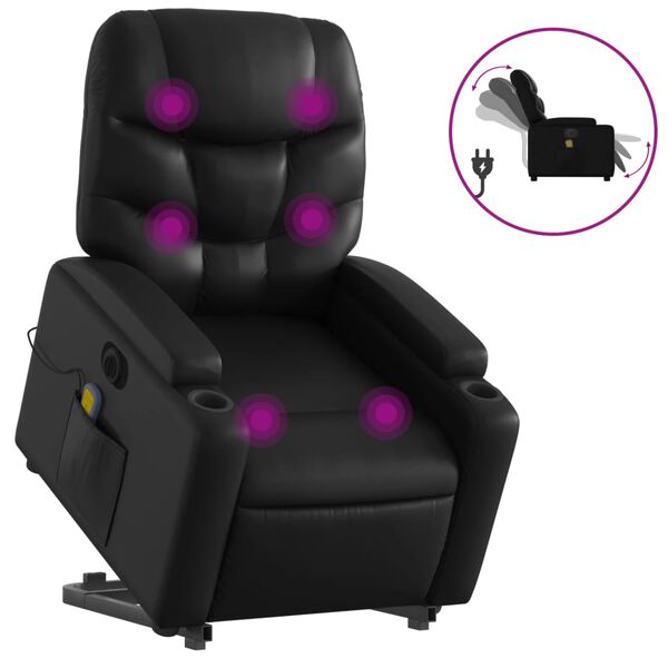 vidaXL Electric Stand up Massage Recliner Chair Black Faux Leather