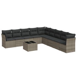 vidaXL 10 Piece Garden Sofa Set with Cushions Grey Poly Rattan
