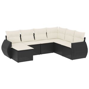 vidaXL 7 Piece Garden Sofa Set with Cushions Black Poly Rattan