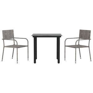 vidaXL 3 Piece Garden Dining Set Grey and Black Poly Rattan and Steel
