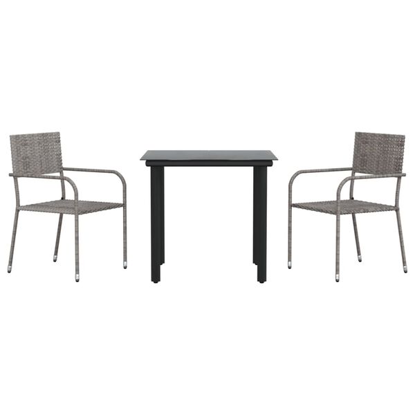 vidaXL 3 Piece Garden Dining Set Grey and Black Poly Rattan and Steel