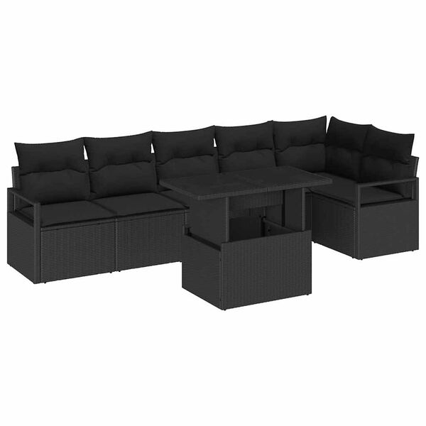 vidaXL Garden Sofa Set with Cushion 7 pcs Black Poly rattan