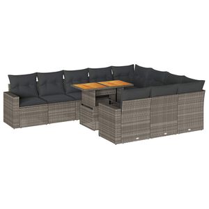 vidaXL 11 Piece Garden Sofa Set with Cushions Grey Poly Rattan