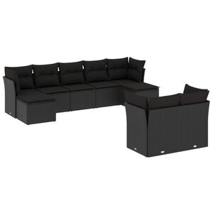 vidaXL 9 Piece Garden Sofa Set with Cushions Black Poly Rattan