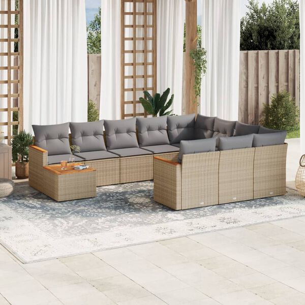 vidaXL 11 Piece Garden Sofa Set with Cushions Beige Poly Rattan