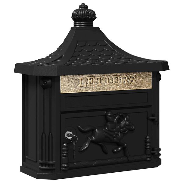 vidaXL Wall Mounted Mailbox Black 40.5 x 16 x 45 cm Cast Aluminum