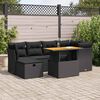 vidaXL 7 Piece Garden Sofa Set with Cushions Black Poly Rattan Acacia