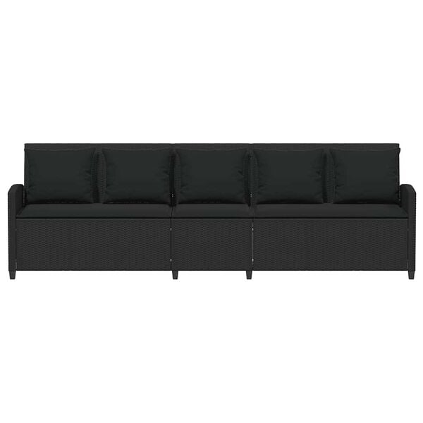 vidaXL Garden Sofa 5-Seater with Cushions Black Poly Rattan