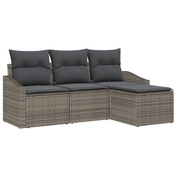 vidaXL Sofa Set with Cushion with Storage 4 pcs Grey Poly Rattan