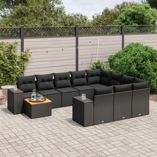 vidaXL 11 Piece Garden Sofa Set with Cushions Black Poly Rattan