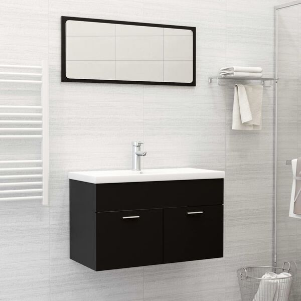 vidaXL Bathroom Furniture Set Black Engineered Wood