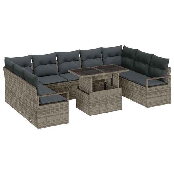 vidaXL Garden Sofa Set with Storage 10 pcs Grey Poly rattan