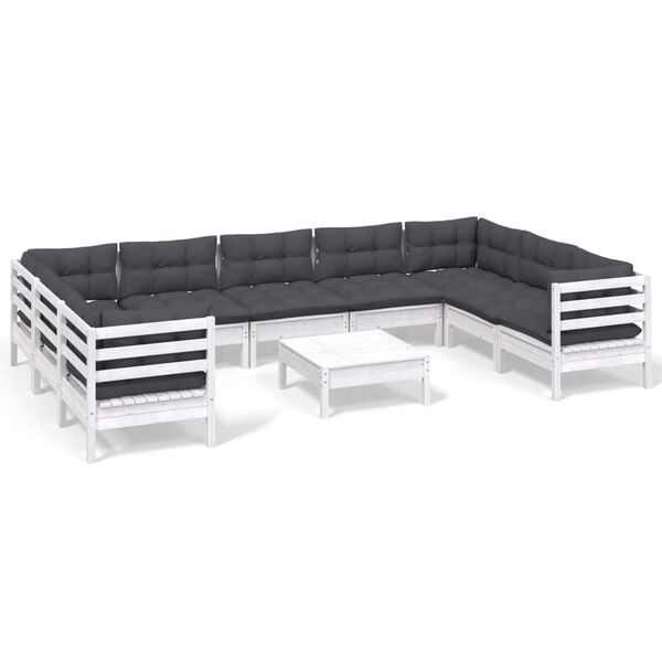 vidaXL 10 Piece Garden Lounge Set with Cushions White Pinewood
