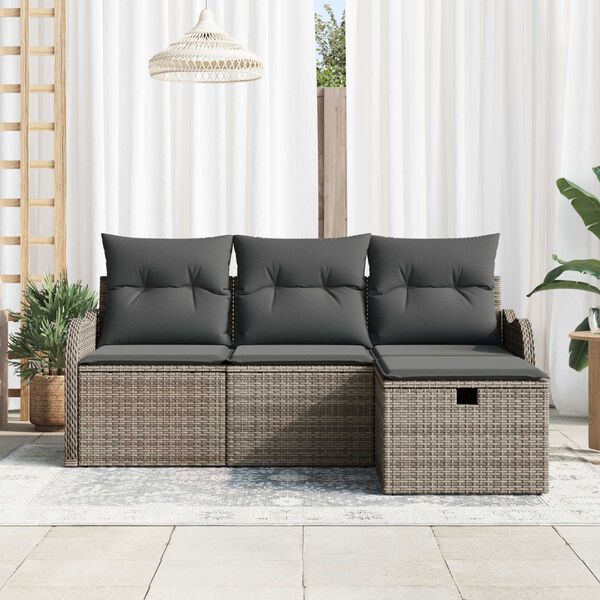 vidaXL Garden Sofa Set with Cushion Manual 4 pcs Grey Poly Rattan