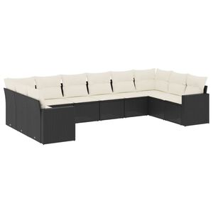 vidaXL 10 Piece Garden Sofa Set with Cushions Black Poly Rattan
